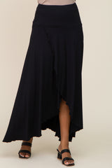 Black Hi-Lo Lettuce Hem Maxi Skirt