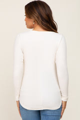 Ivory Ribbed Scoop Neck Long Sleeve Maternity Top