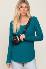 Teal Ribbed Scoop Neck Long Sleeve Maternity Top