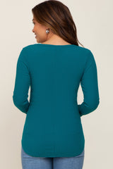 Teal Ribbed Scoop Neck Long Sleeve Maternity Top