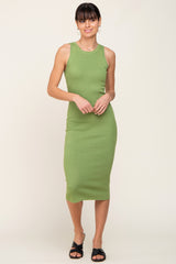 Light Olive Ribbed Racerback Maternity Midi Dress