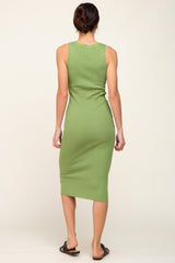 Light Olive Ribbed Racerback Midi Dress