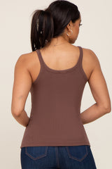 Brown Ribbed Tank Top