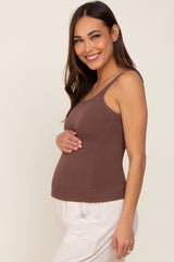 Brown Ribbed Maternity Tank Top