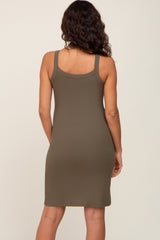 Olive Sleeveless Ribbed Maternity Dress