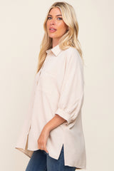 Beige Button Down 3/4 Sleeve Top