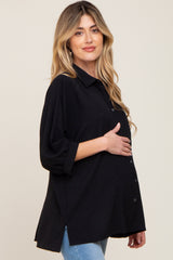 Black Button Down 3/4 Sleeve Maternity Top