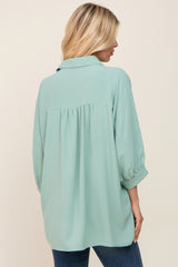 Mint Green Button Down 3/4 Sleeve Top