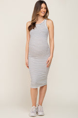 White Striped Sleeveless Maternity Dress