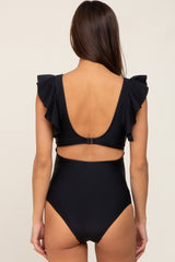 Black Cutout Flutter One Piece Maternity Swimsuit