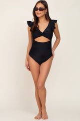 Black Cutout Flutter One Piece Maternity Swimsuit