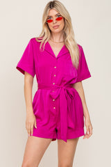 Fuchsia Satin Button Down Romper