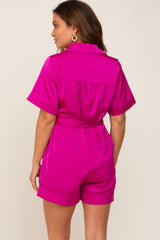 Fuchsia Satin Button Down Maternity Romper