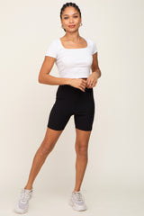 Black Ribbed Crisscross Biker Shorts