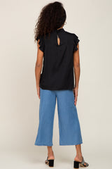 Black Mock Neck Flutter Blouse