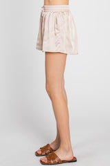 Light Taupe Button Up and Short Satin Set