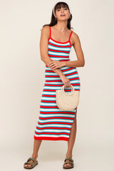 Red Striped Knit Sleeveless Maxi Dress