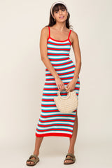 Red Striped Knit Sleeveless Maxi Dress