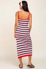 Red Striped Knit Sleeveless Maxi Dress