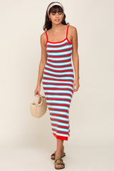 Red Striped Knit Sleeveless Maxi Dress