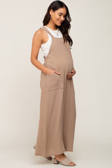 Beige Wide Leg Tie Back Maternity Overalls