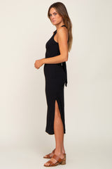 Black Knit Cross Back Midi Dress