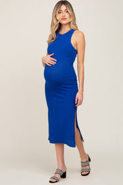 Royal Blue Knit Cross Back Maternity Midi Dress