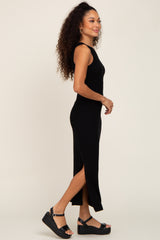 Black Ribbed Side Slit Tank Dress