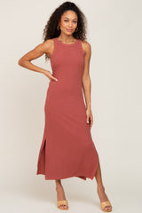 Rust Ribbed Side Slit Tank Dress