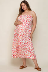 Ivory Square Neck Smocked Plus Maternity Midi Dress