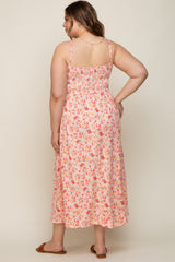 Peach Square Neck Smocked Plus Maternity Midi Dress