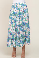 Blue Floral Tiered Maxi Skirt