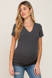 Charcoal Basic V-Neck Maternity Tee