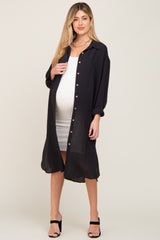 Black Striped Lightweight Button Down Maternity Top