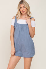 Blue Embroidered Square Ruched Neck Romper