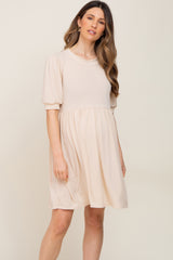 Cream High Neck Puff Sleeve Maternity Dress