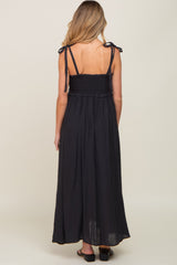 Black Sleeveless Ruffle Trim Maternity Maxi Dress