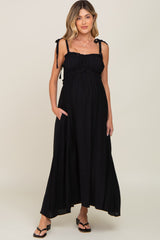 Black Sleeveless Ruffle Trim Maternity Maxi Dress