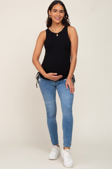 Black Ruched Tie Maternity Tank Top