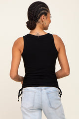 Black Ruched Tie Tank Top