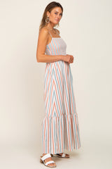 Ivory Striped Smocked Maxi Dress