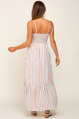 Ivory Striped Smocked Maxi Dress