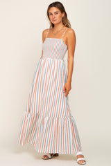 Ivory Striped Smocked Maxi Dress