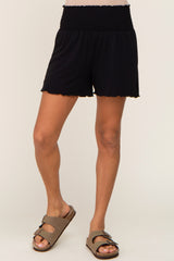 Black Smocked Lounge Shorts