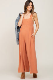 Rust Ruffle Trim Back Tie Maternity Jumpsuit