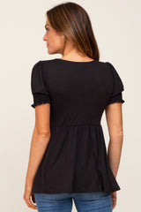 Black Puff Sleeve Crossover Nursing Top