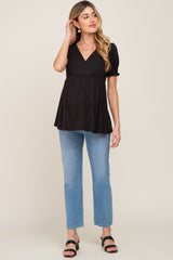 Black Puff Sleeve Crossover Maternity/Nursing Top