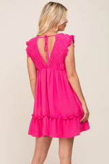 Fuchsia Smocked Ruffle Accent Dress