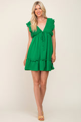 Green Smocked Ruffle Accent Dress