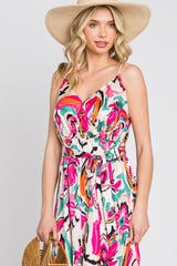 Pink Printed Flounce Wrap Dress